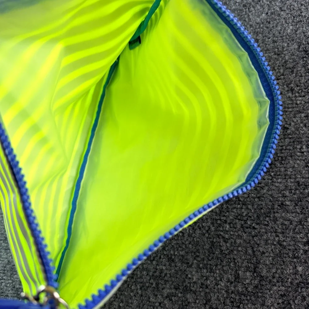 Shiseido Ginza Tokyo Cosmetic Bag Womens‎ Lime Green Gray Horizontal Stripes